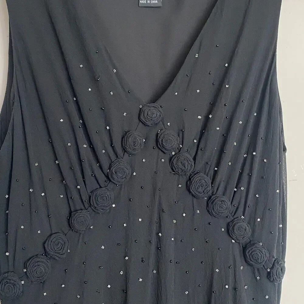 Vintage Karen Kane Silk Black Midi Dress Whimsigoth, Fairy, Witchy M 100% Silk - Picture 5 of 8